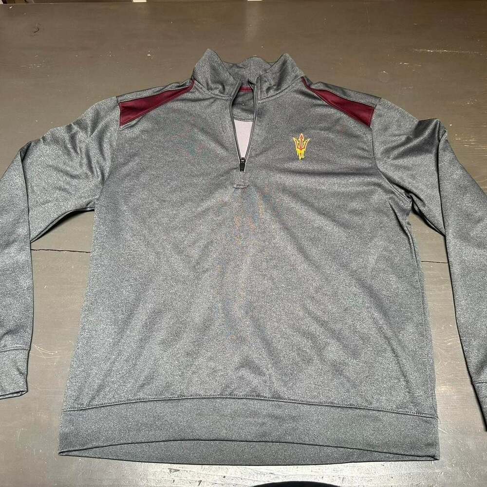 Arizona State Sun Devils Quarter Zip Pullover Sweatshirt Grey Maroon